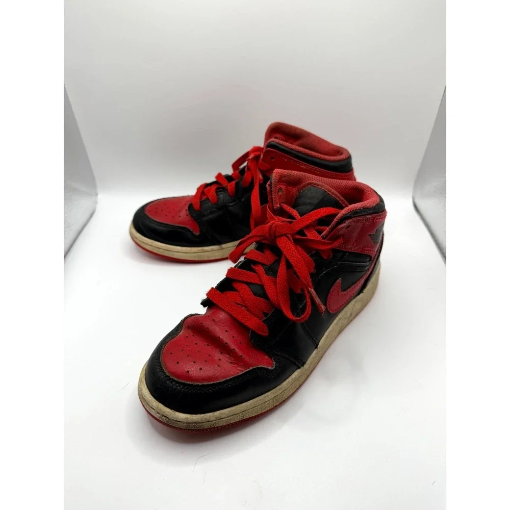 Nike Air Jordan 1 Mid GS Alternate Bred DQ8423-060 Kid 3.5 Sneaker Black Leather
